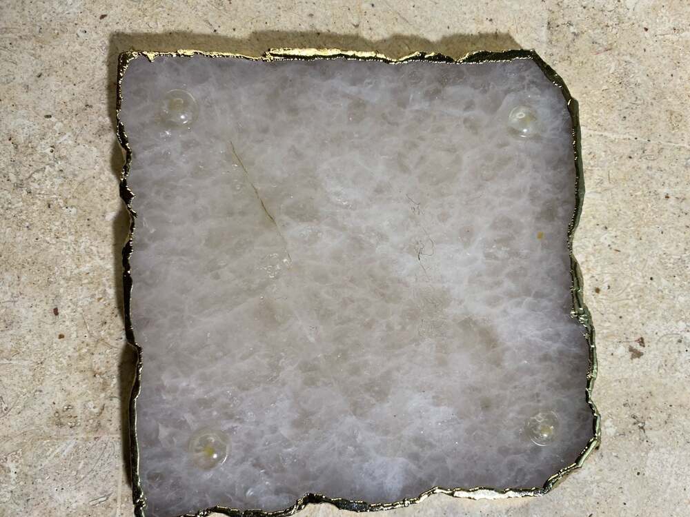 Natural White Quartz Stone Coaster with Gold Electroplated Edges